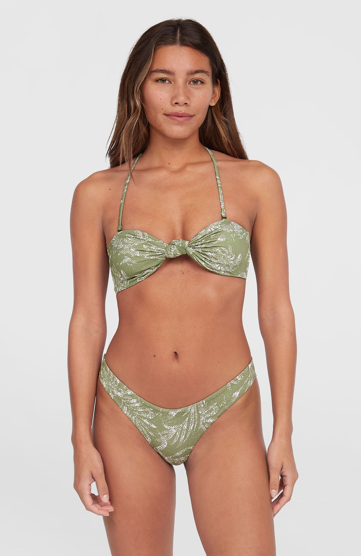 Knot Bandeau Matira Bikini Set - Green Textured Jungle