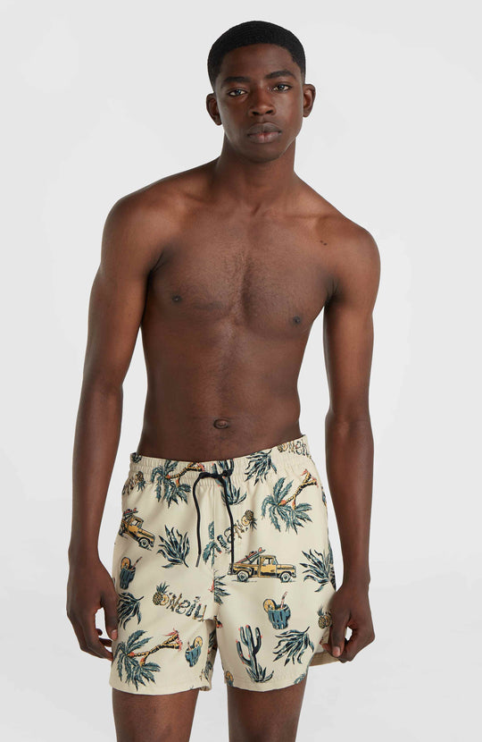 Mix & Match Cali Print 15'' Swim Shorts - Beige Venice Beach
