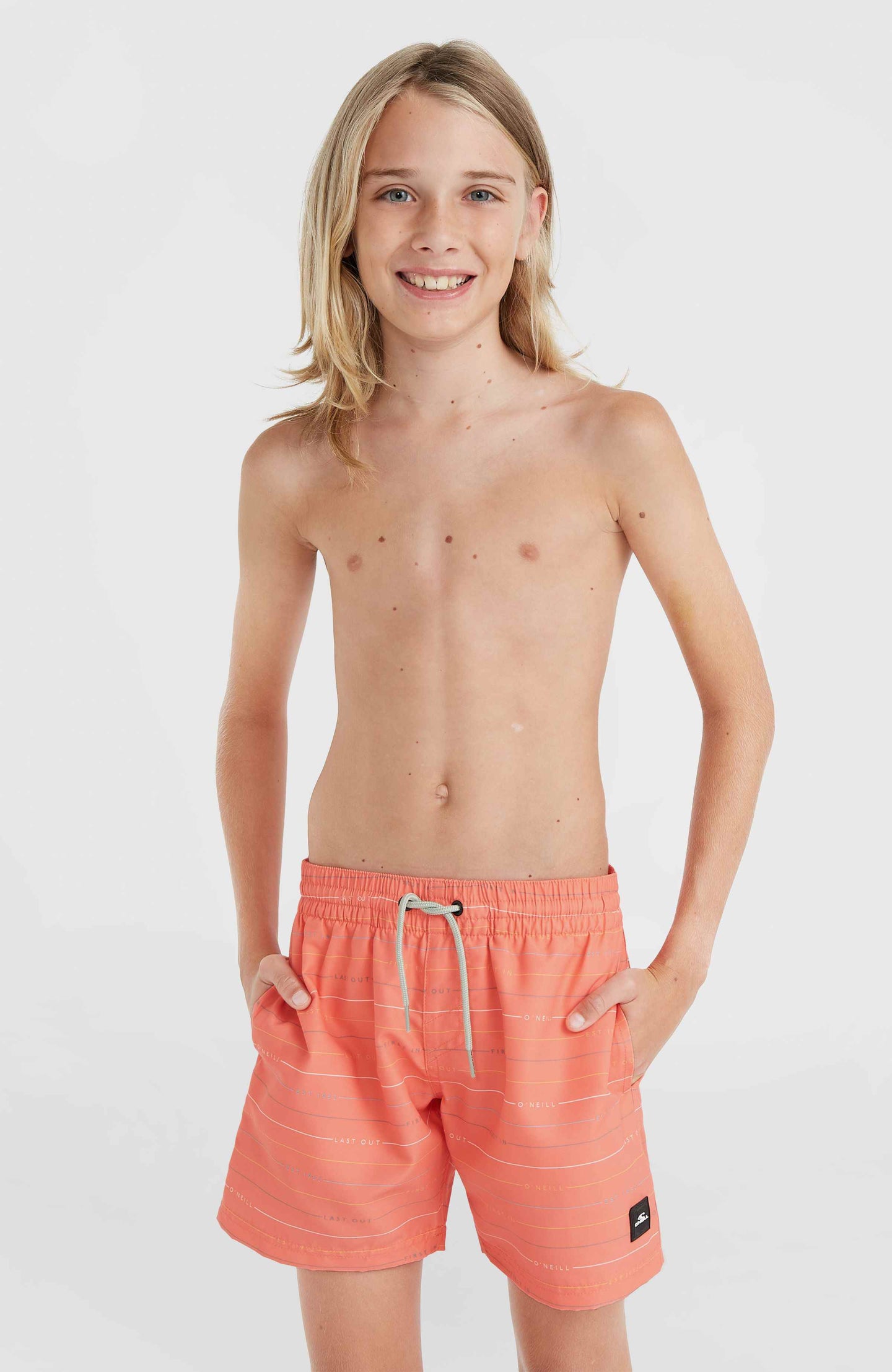 Mix & Match Cali First 13'' Swim Shorts - Living Coral First Name Stripe