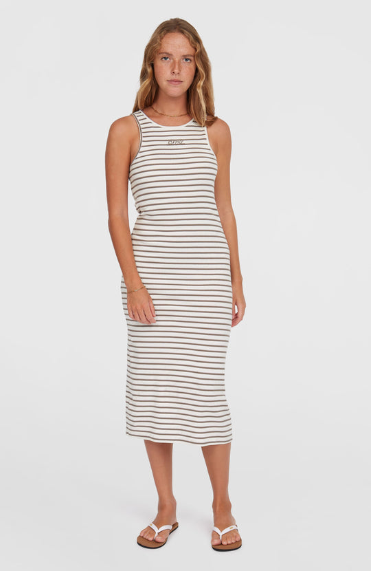 O'Neill Jess Midi Rib Dress - White Yarn Dye Stripe