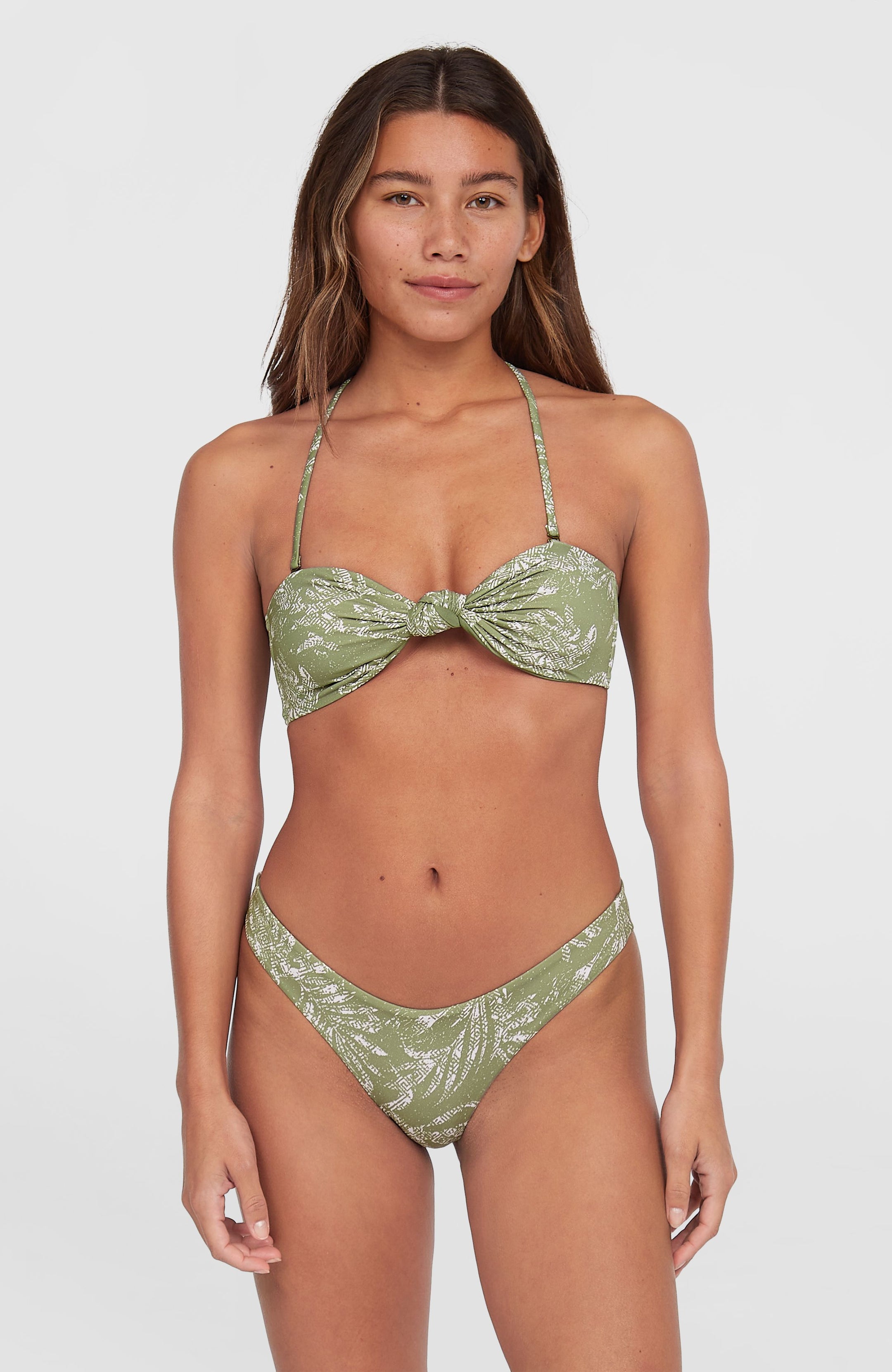 Knot Bandeau Matira Bikini Set - Green Textured Jungle