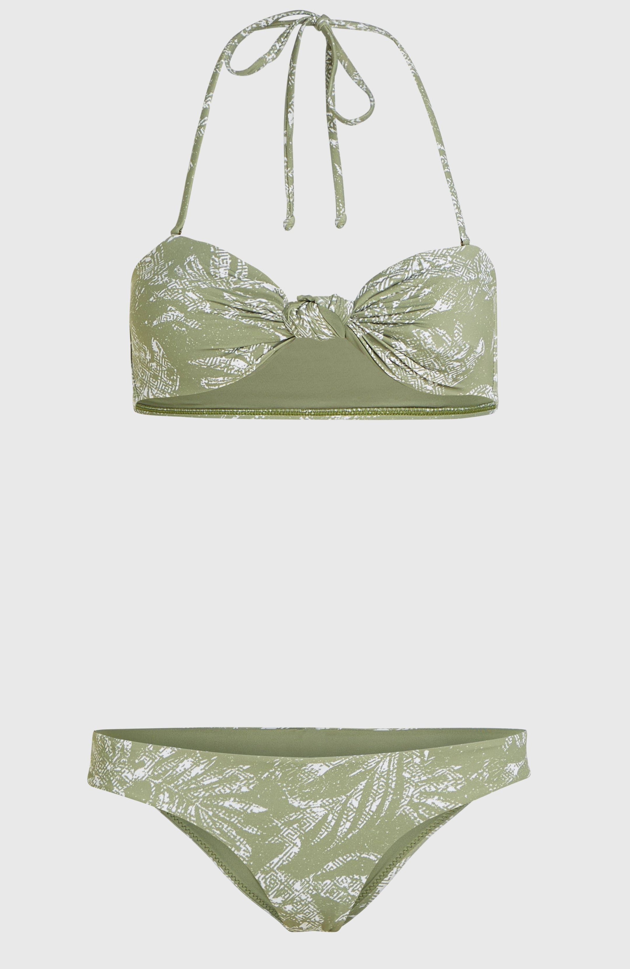 Knot Bandeau Matira Bikini Set - Green Textured Jungle