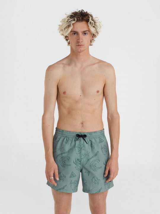 Mix & Match Cali Print 15'' Swim Shorts - Green Vintage Surfer
