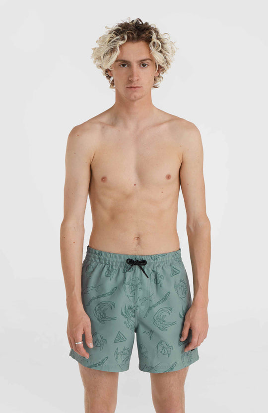 Mix & Match Cali Print 15'' Swim Shorts - Green Vintage Surfer