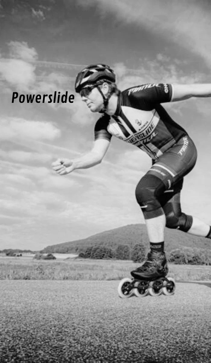 Person rollerblading outdoors with 'Powerslide' branding visible.